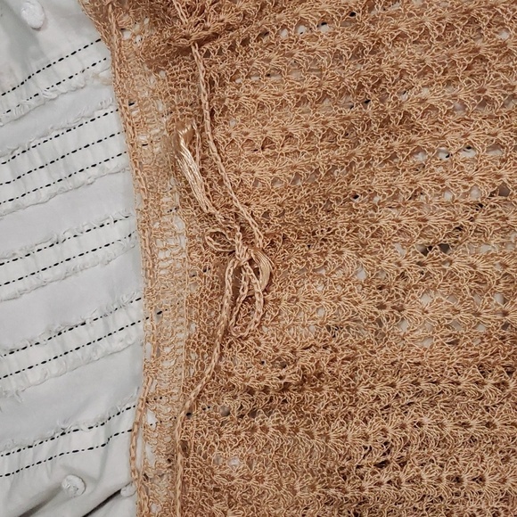 Vintage homemade knit crochet gold 2 pc short sleeve and skirt medium - Picture 4 of 5